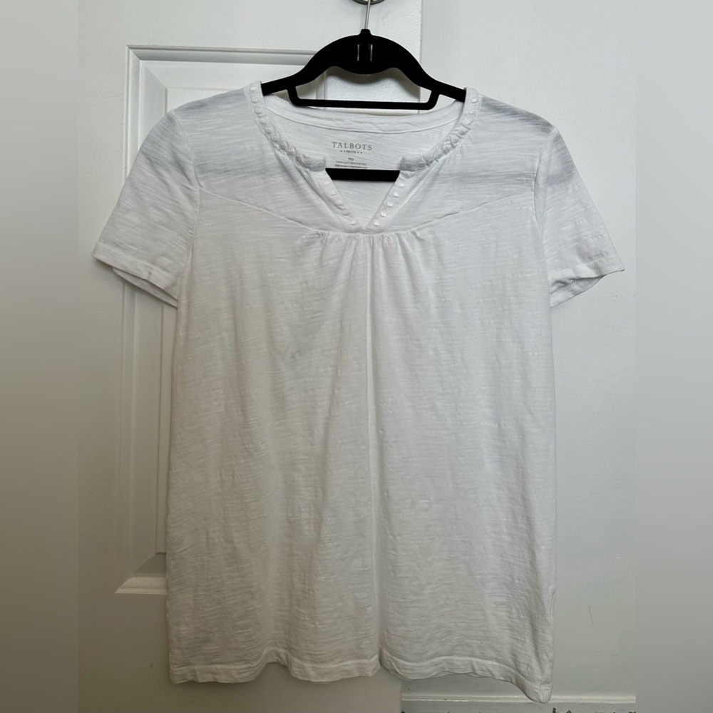 Talbot’s Women’s Medium Petite White Cotton Short Sleeve Shirt